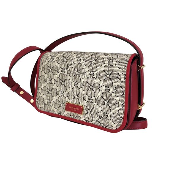Kate Spade Liv Spade Flower Coated Canvas Small Flap Crossbody Bag Cherry Rouge - Picture 1 of 14